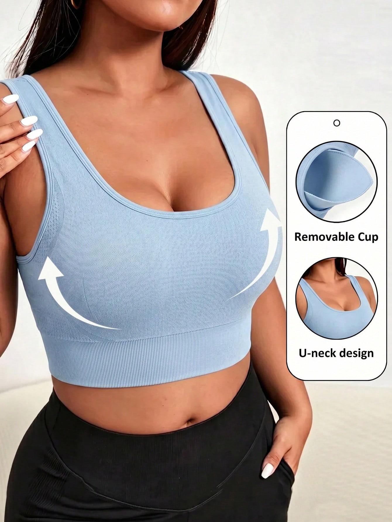 Push Up Bra Padded - 女性用プラスサイズシームレススポーツブラ、取り外し可能なパッド付きレーサーバックUネックプッシュアップヨガブラ、ハイサポートワークアウトジムブラ