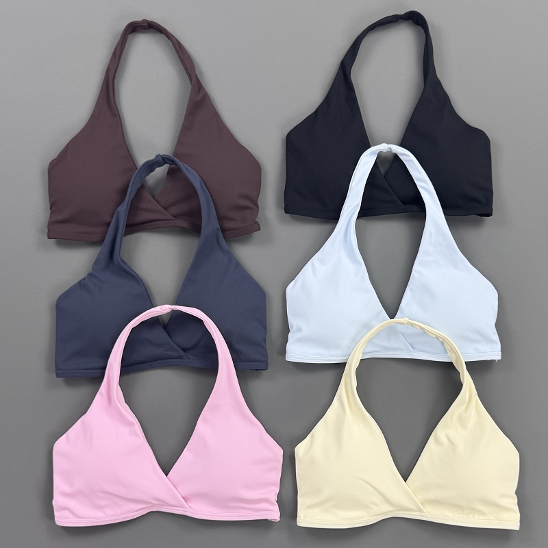 Sports Bra High Impact - ジムトップ レディース ホルターネック スポーツブラ フロントクロス Vネック