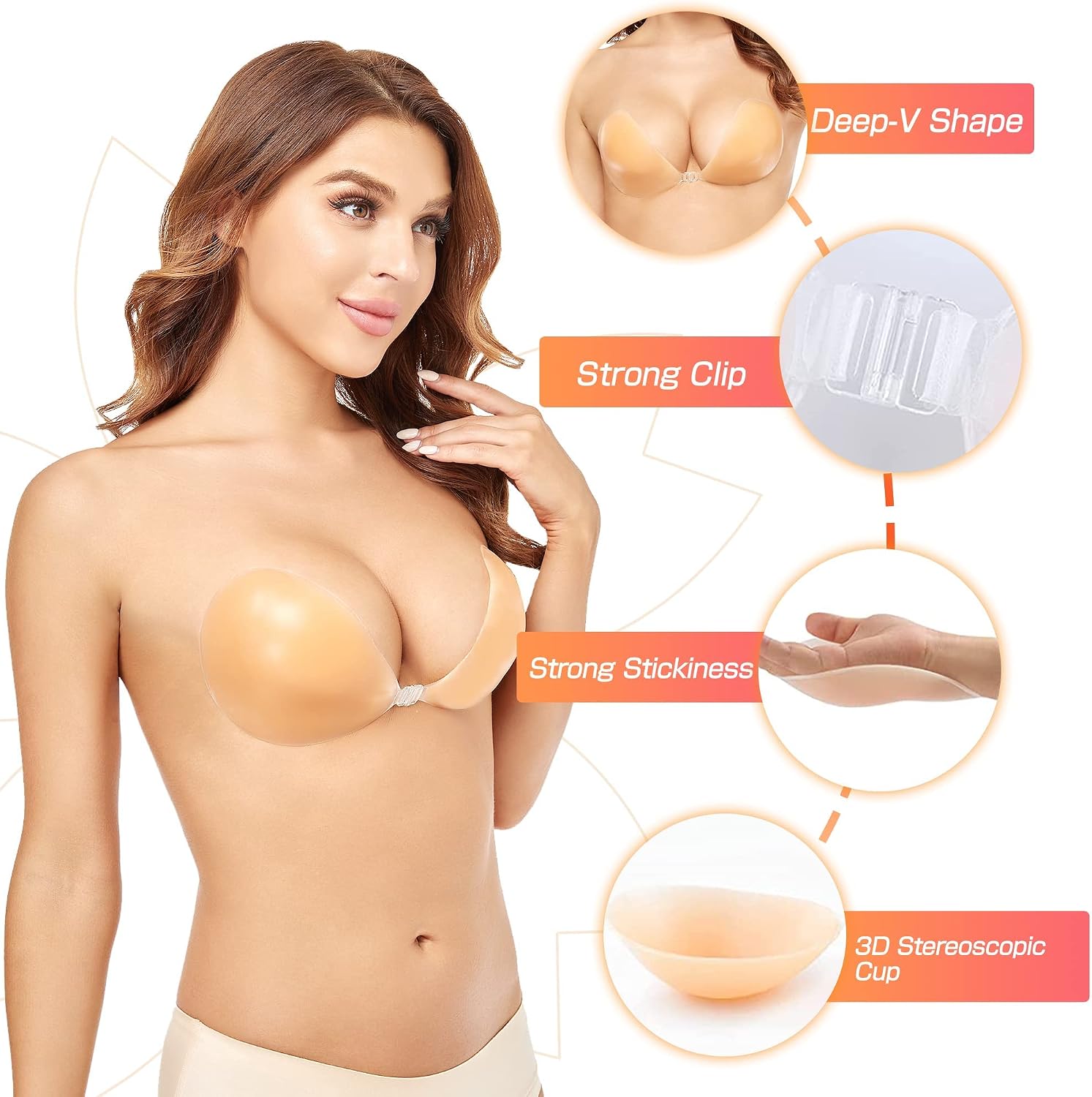 プッシュアップワイヤーレスソリッドシリコンブラ、再利用可能な - Strapless Bra Backless のレビューと価格