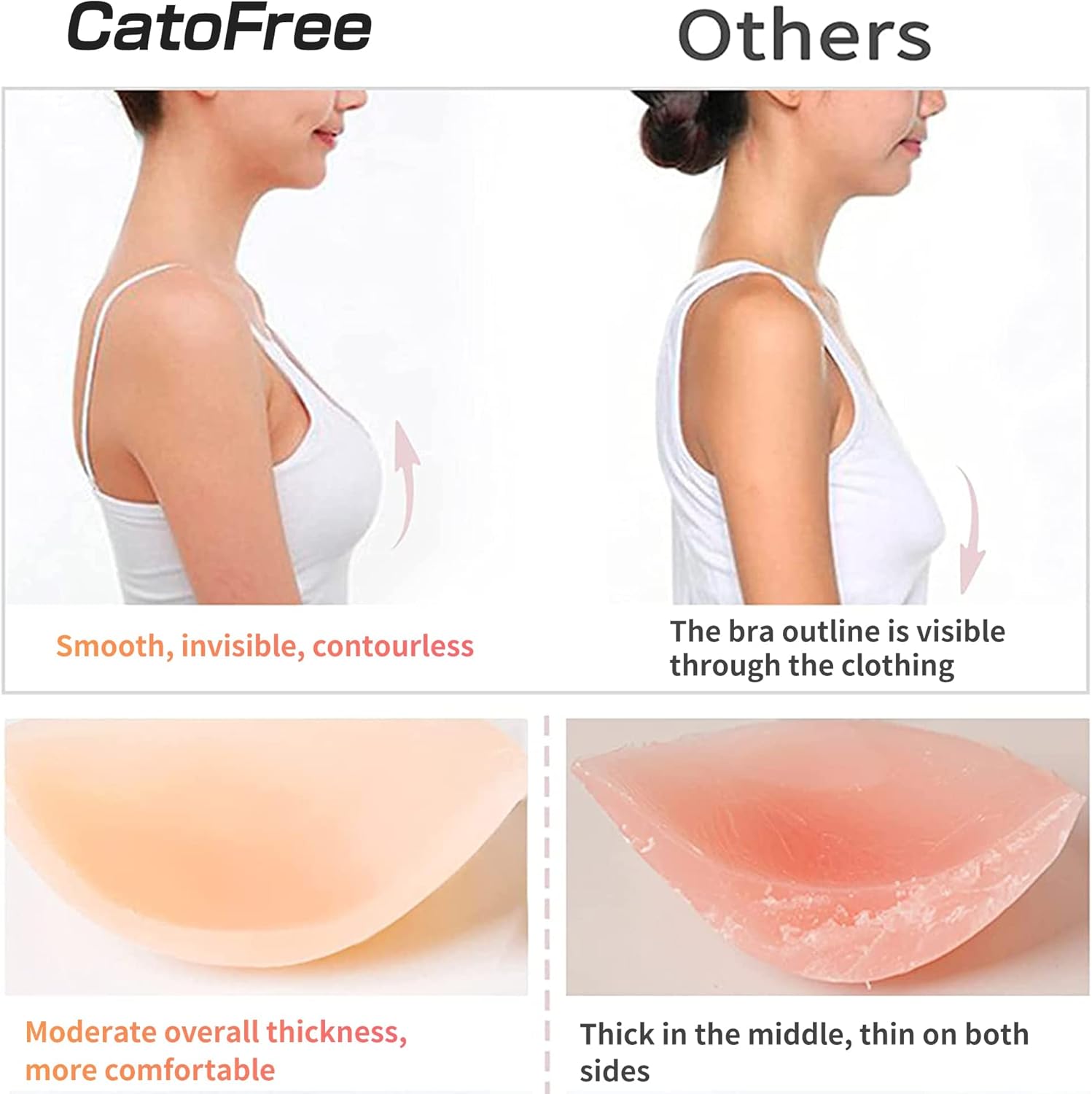 プッシュアップワイヤーレスソリッドシリコンブラ、再利用可能な - Strapless Bra Backless のレビューと価格
